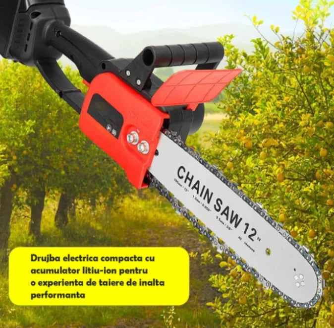 RESIGILAT - Drujba electrica cu lant 12 inch, cu 2 Acumulatori, 48 V, Lithium, 4800rpm, 305mm