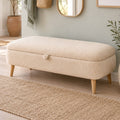 Bancheta Tapitata cu Depozitare Crem 90x35x45cm Design Scandinav Teddy