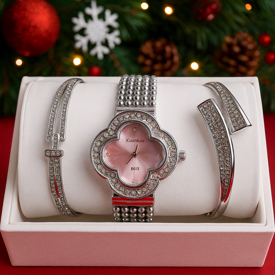 Set Ceas Elegant Dama cu Bratari Decorate cu Cristale