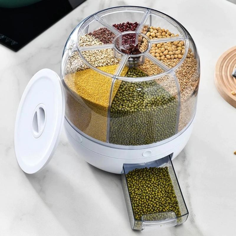 Dispenser rotativ pentru cereale, bomboane, 6 compartimente