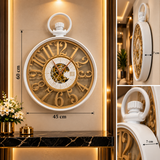 Ceas de Perete Premium Stil Ceas de Buzunar, Design Vintage cu Mecanism Aparent, 60 × 45 × 7 cm - detaliu produs