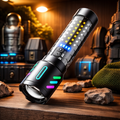Lanterna LED Profesionala CB 519B Reincarcabila,Metalica, cu Zoom Telescopic, Lumina Puternica peste 500 m, Type-C, Impermeabila