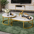 Set 2 Mese Cafea, Design Modern Minimalist, Blat Alb Efect Marmura, Cadru Metalic Auriu
