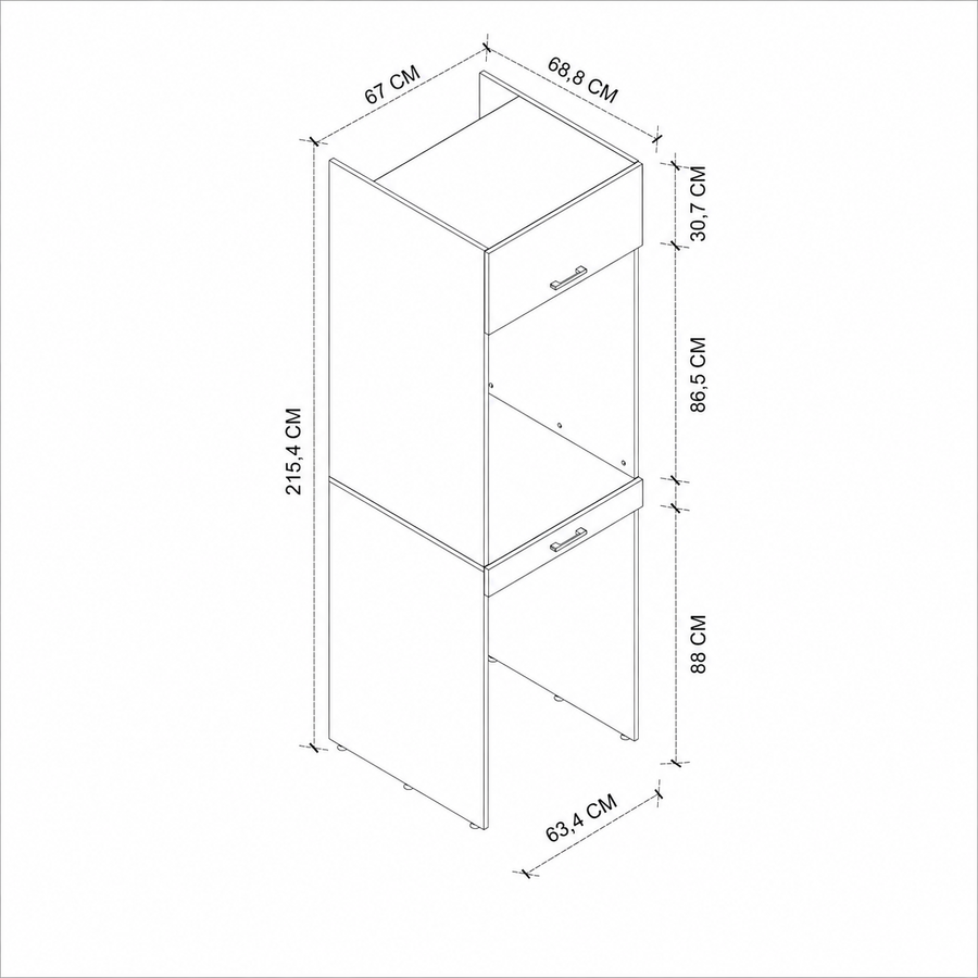 Dulap pentru masina de spalat si uscator, cu rafturi, 67 x 68,8 x 215,4 cm