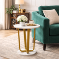 Masuta rotunda, blat efect marmura, cadru metalic auriu, design modern, 40x55 cm
