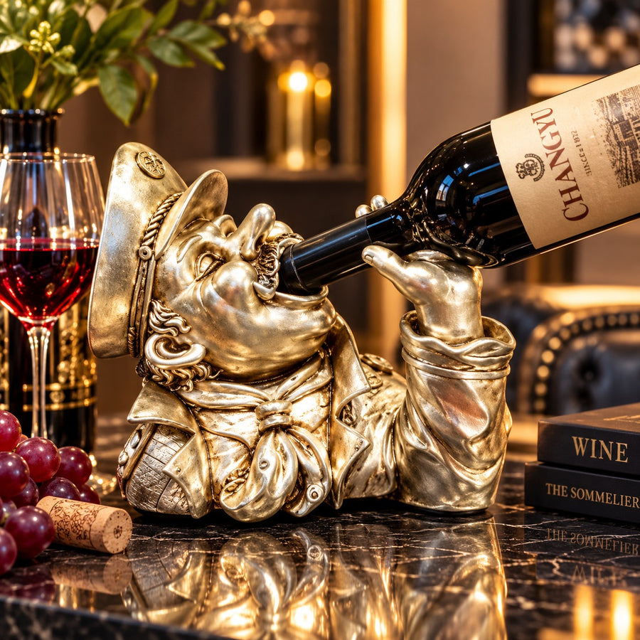 Suport Premium pentru Sticlă de Vin, Figurina Marinar din Rășină, Design Vintage – aprox. 30 × 20 cm - imagine principala