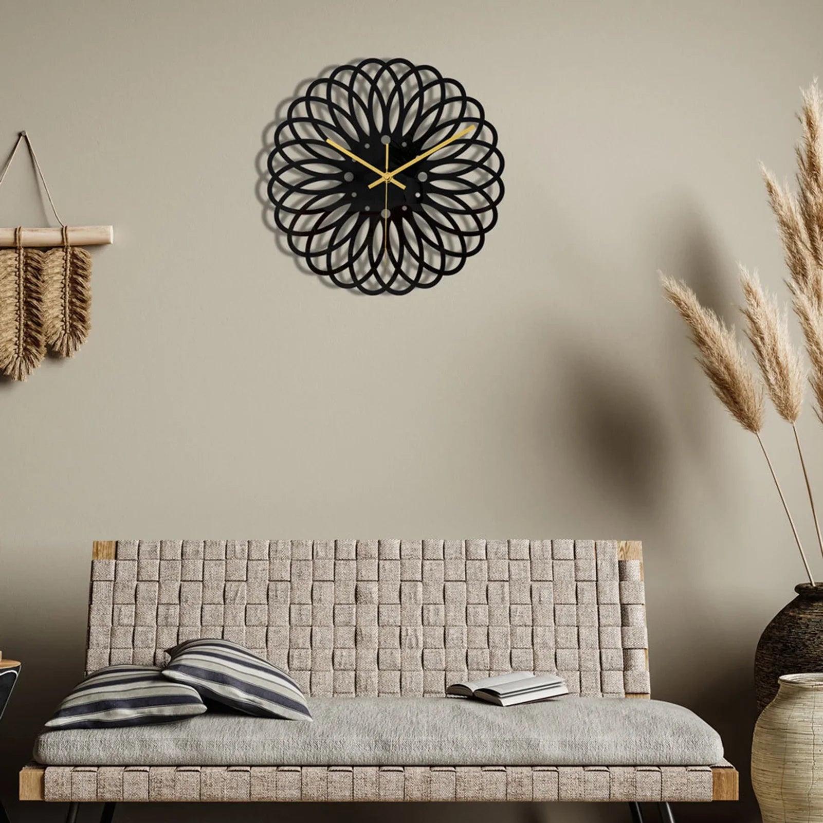 Ceas de perete  30 cm design geometric 3D modern silentios culoare neagra