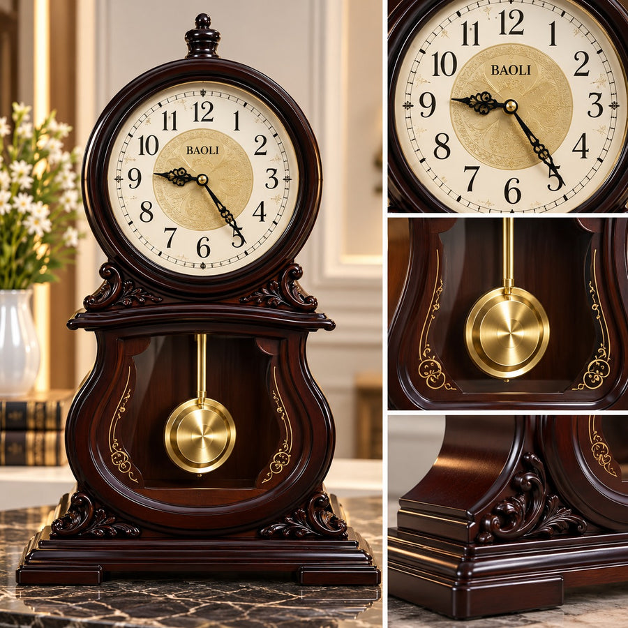 Ceas de Masă Premium cu Pendul Auriu, Cadran Decorativ și Design Clasic Elegant – 40 × 35 cm - imagine principala