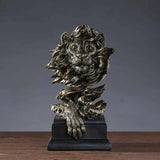 Statueta Decorativa Premium Leu din Rasina pe Soclu Finisaj Metalic Antichizat 30.5cm - imagine principala