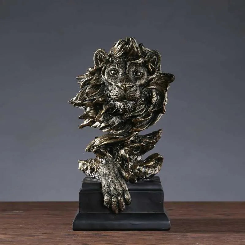 Statueta Decorativa Premium Leu din Rasina pe Soclu Finisaj Metalic Antichizat 30.5cm - imagine principala
