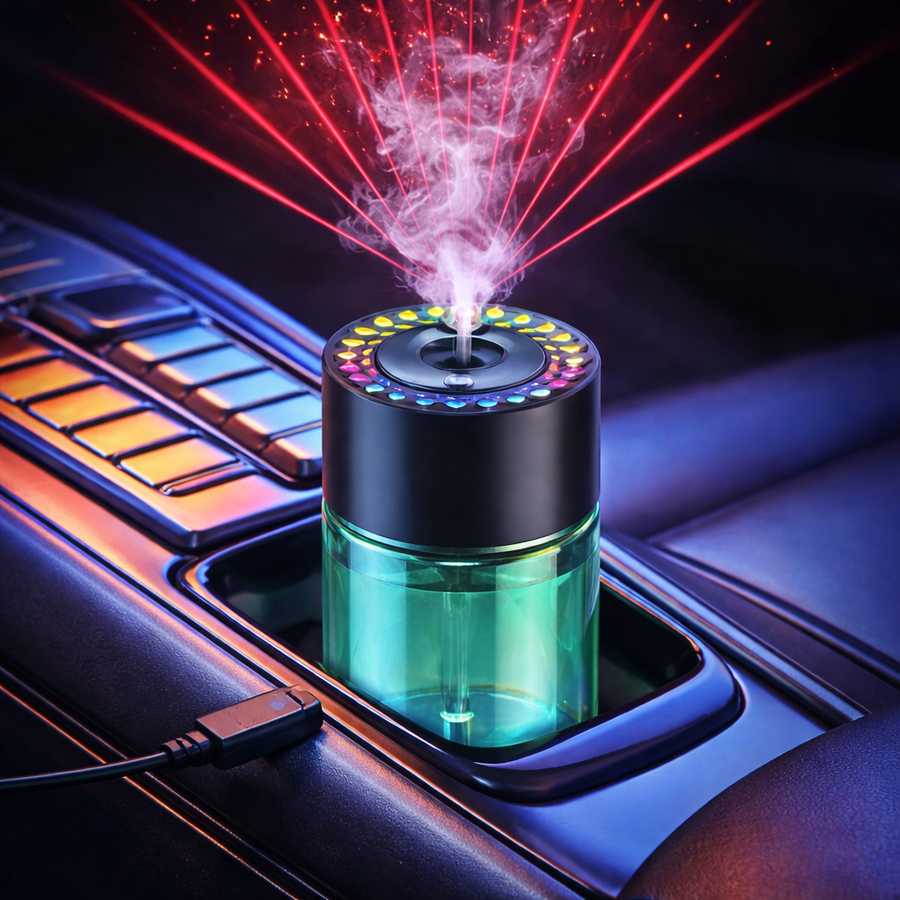 Odorizant auto cu proiector laser, umidificator si iluminare ambientala RGB