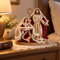 Statuetă Nașterea Domnului Premium din Rășină, Sfânta Familie, 21 × 11 × 23 cm, Crem și Roșu Burgundy