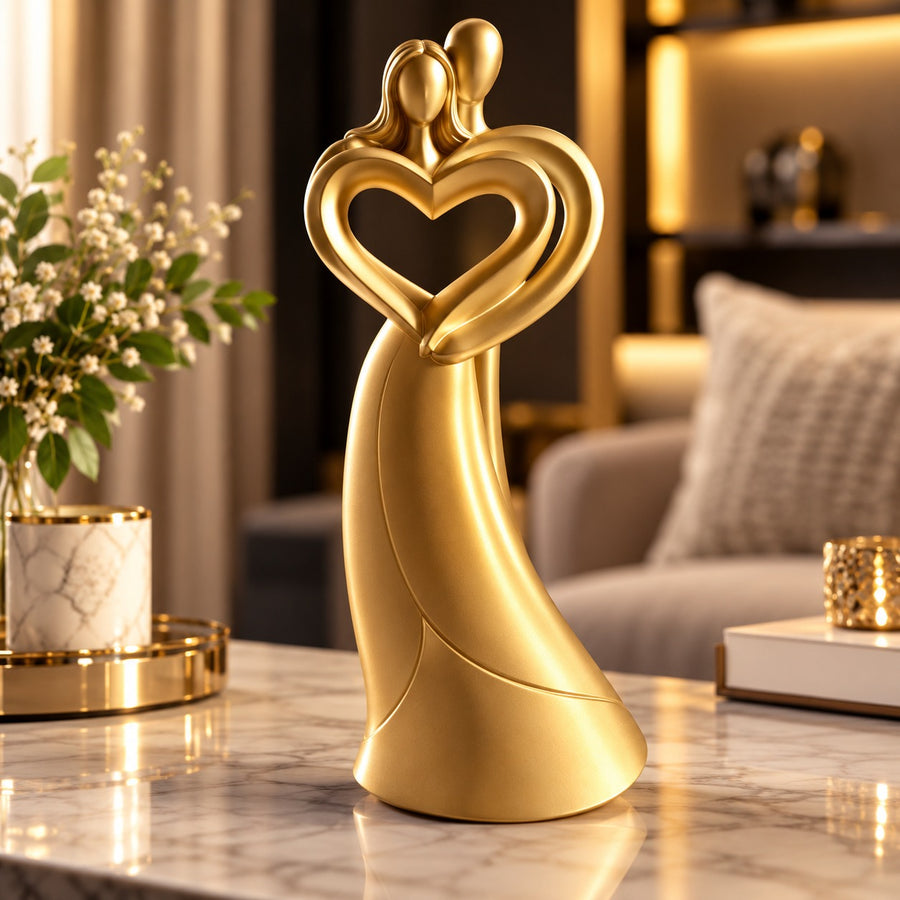 Statuetă Decorativă Cuplu cu Inimă, Rășină Finisată – 14 × 6 × 5,5 cm - detaliu produs
