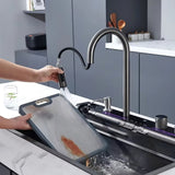 Set Chiuveta Bucatarie cu Afisaj LED Baterie Dus Extractibil 2 Cascade Otel Inoxidabil 750x450mm Negru - detaliu produs
