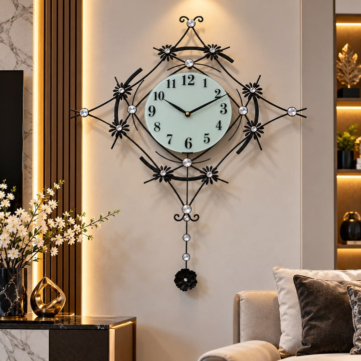Ceas decorativ de perete metal cu pendul 60x60 cm design elegant