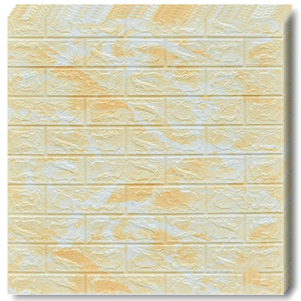 Tapet 3D caramida model galben-alb auto-adeziv pentru interior, 70 x 77 cm