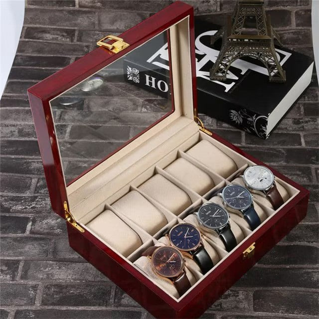 Cutie caseta din lemn pentru depozitare si organizare 10 ceasuri, model Premium