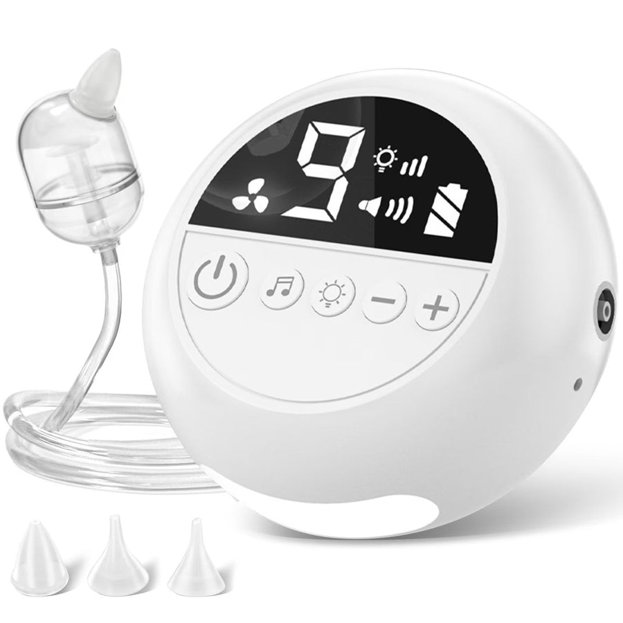 Aspirator nazal electric pentru bebelusi si copii, 9 niveluri de aspiratie reglabile, lumina de noapte cu muzica linistitoare, Incarcare USB, Display LED,