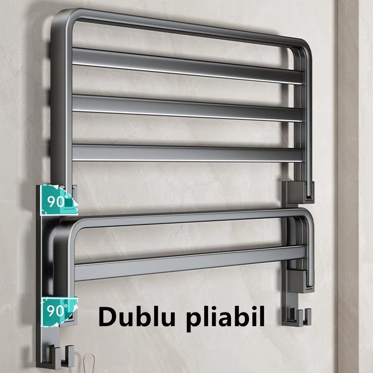 Suport dublu pentru prosoape – pliabil, cu 2 niveluri, din aluminiu și oțel carbon