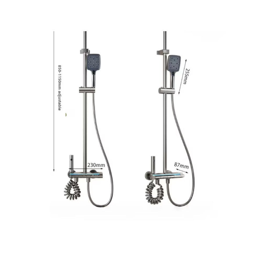 Set coloana dus digital cu termostat, afisaj LED, 4 functii curgere apa, control termostatic, robinet tip cascada, Gri Grafit