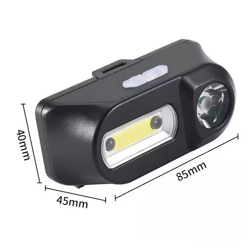 Lanterna frontala, de cap cu senzor, 3 moduri iluminat led Cob, 3 moduri iluminat led XPE, acumulator 3.7v, incarcare Usb 5v