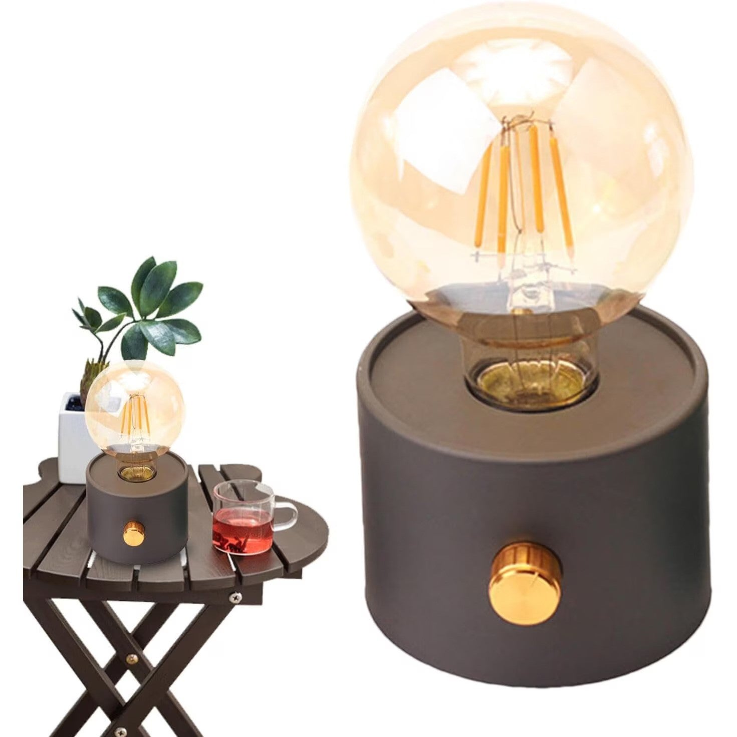 Veioza LED, lumina calda, neagra, alimentare baterii, moderna