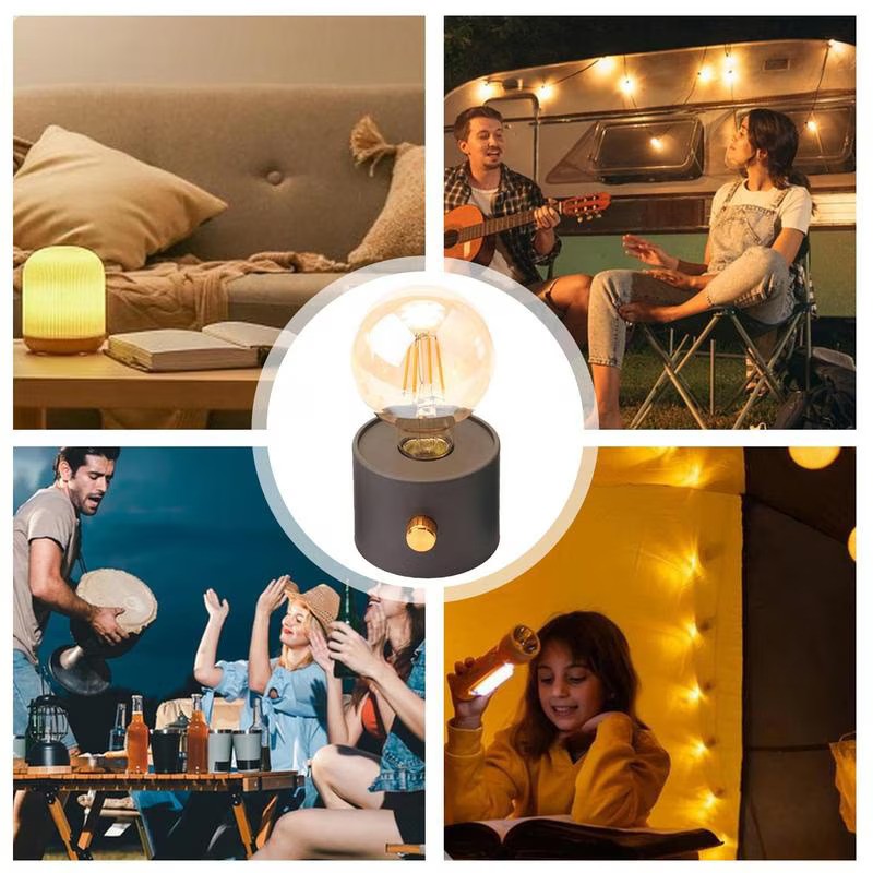 Veioza LED, lumina calda, neagra, alimentare baterii, moderna