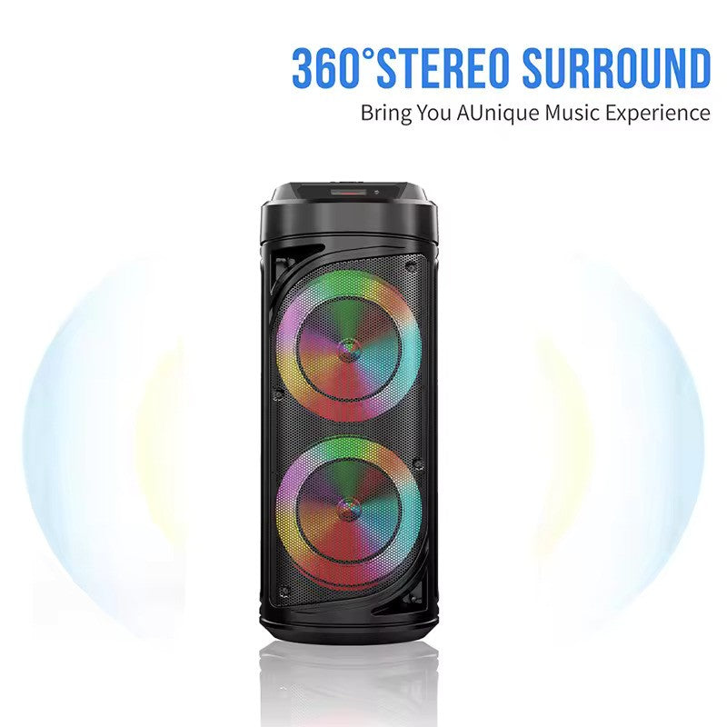 Boxa portabila Bluetooth cu difuzoare duale 8 inch, microfon karaoke, sunet puternic, lumini LED, autonomie mare