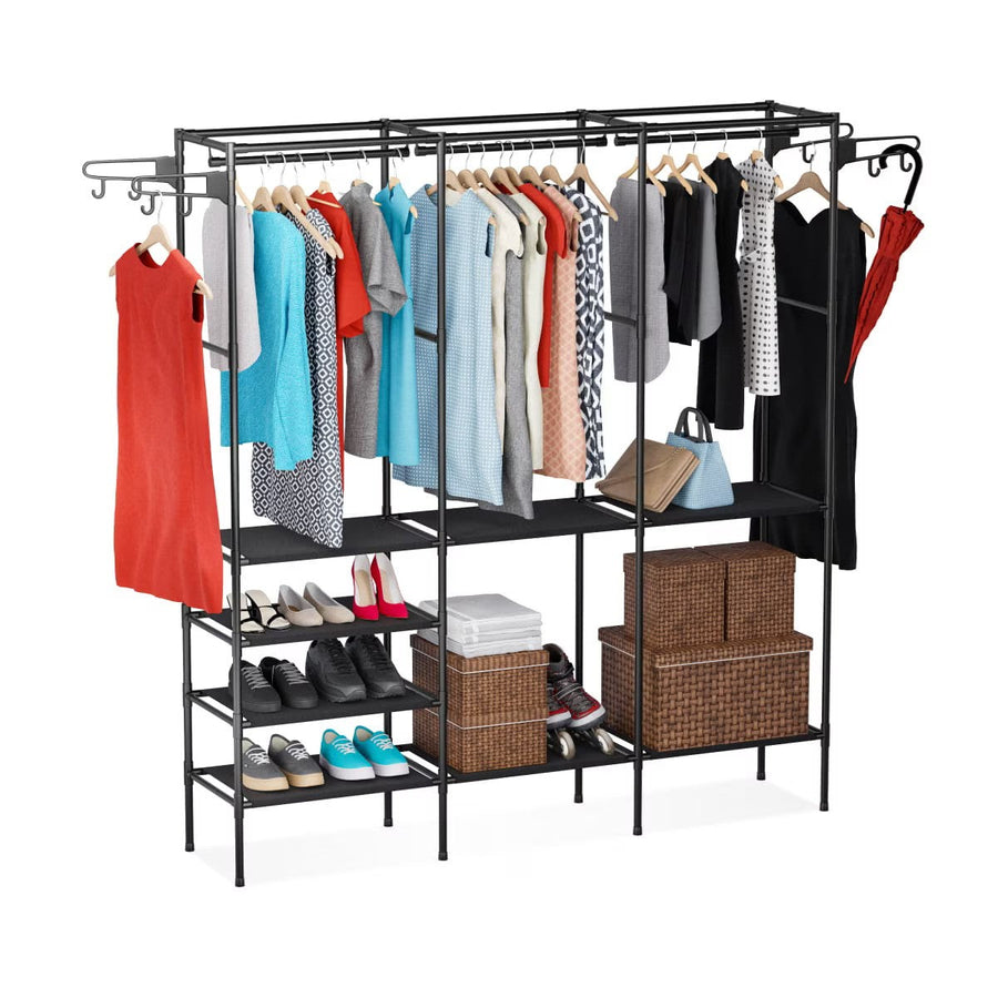 Suport pentru umerase stander haine, 3 rafturi, 8 carlige, 175 cm