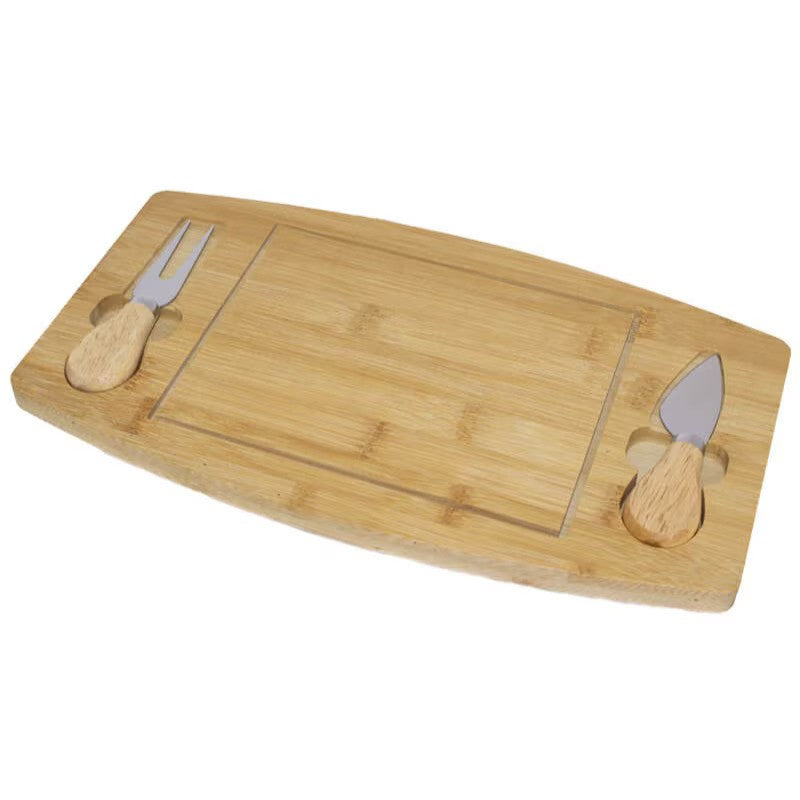 Platou de branzeturi cu ustensile pentru servire, din lemn, dimensiuni 36x18x1, 5 cm