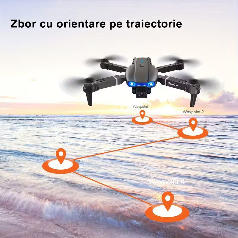 Drona E99, 4K, Camera duala, Conectare WiFi Aplicatie telefon mobil, Brate pliabile, Pozitionare flux optic evita obstacolele,  Geanta de Depozitare, Incarcare USB, Pentru Copii si Adulti, Negru