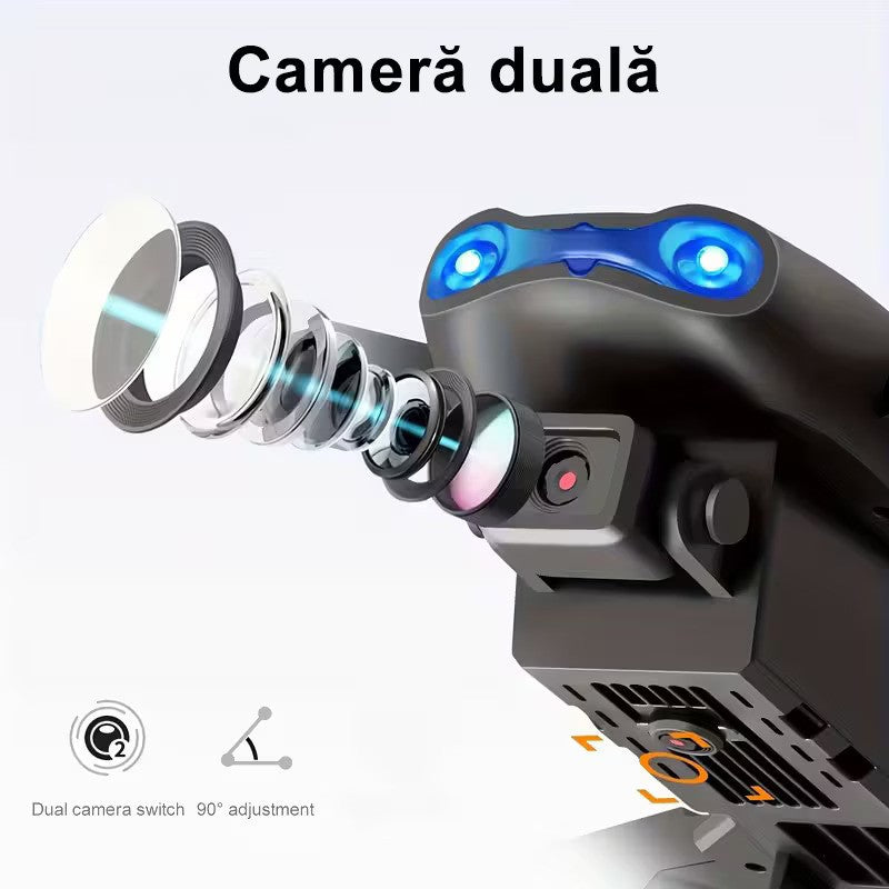 Drona E99, 4K, Camera duala, Conectare WiFi Aplicatie telefon mobil, Brate pliabile, Pozitionare flux optic evita obstacolele,  Geanta de Depozitare, Incarcare USB, Pentru Copii si Adulti, Negru