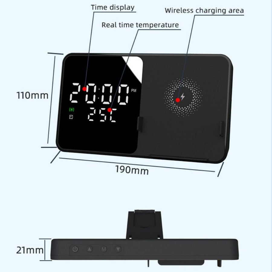 Ceas desteptator cu incarcare wireless 5W si afisaj temperatura in timp real
