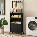 Organizator multifunctional cu Rafturi, Coș Compartimentat, Cârlige și Roți, 57 × 36 × 186 cm