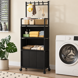 Raft Mobil pentru Baie cu Roti 186x36x57cm Compartimente Sortare Sac Textil Rufe - imagine principala