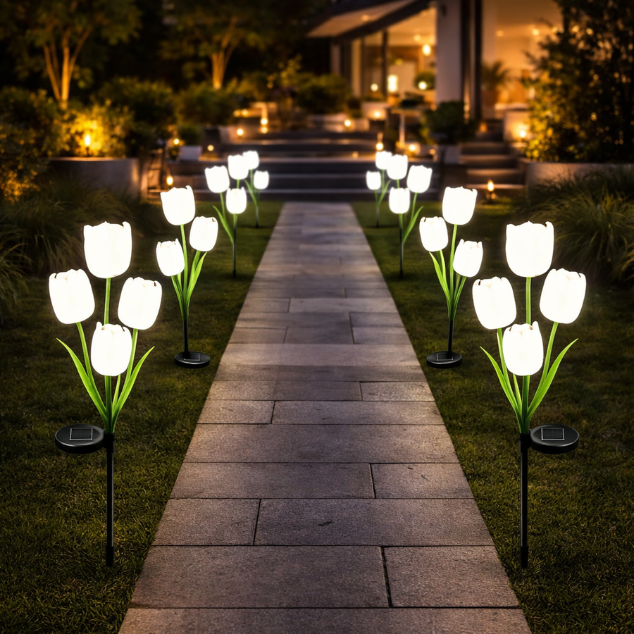 Set 2 lampi Solare Gradina Tip Lalea – 30 cm, 30 lm, Iluminare Alba