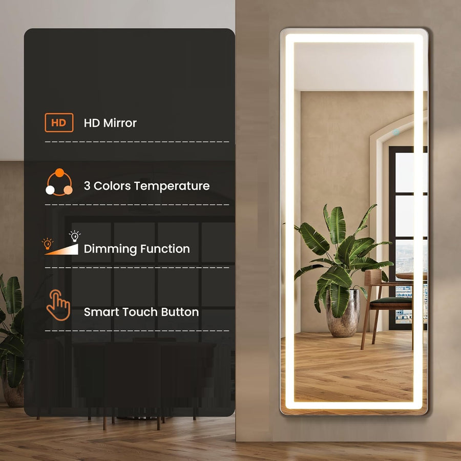 Oglinda LED Dreptunghiulara 160x50 cm 3 Culori Control Touch Sticla HD Cadru Aluminiu - detaliu produs