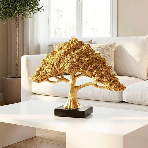 Sculptura decorativa Arborele Fortunei Divine, auriu, din rasina, 23 cm