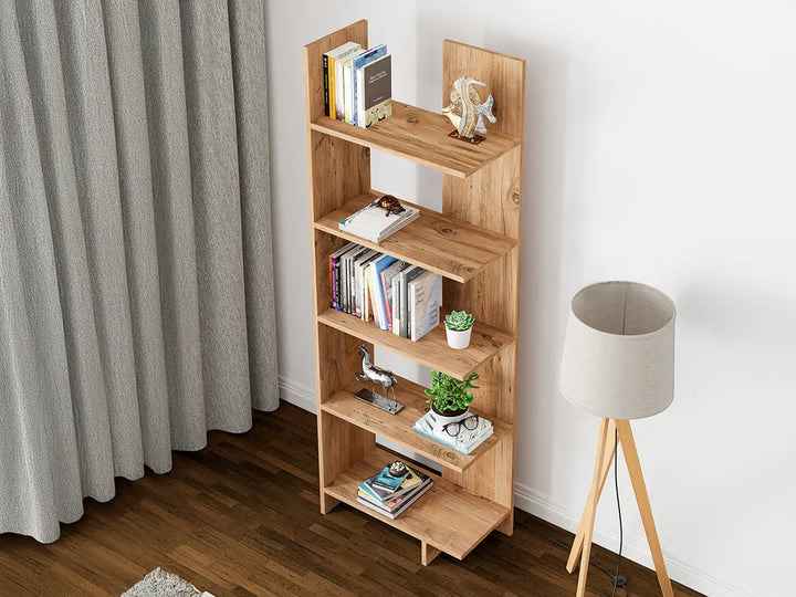 Raft Biblioteca Asimetric 5 Polite MDF Negru Decorativ Perete - detaliu produs