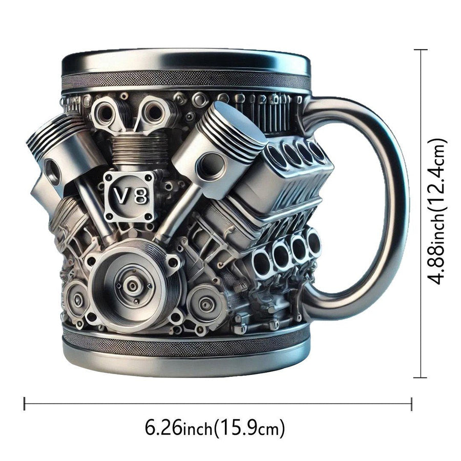 Cana V8 Engine 200 ml din otel inoxidabil cu design motor 3D mecanic