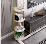Etajera decorativa rotunda cu 4 niveluri, cadru auriu si polite albe, 32 x 32 x 95 cm - detaliu produs
