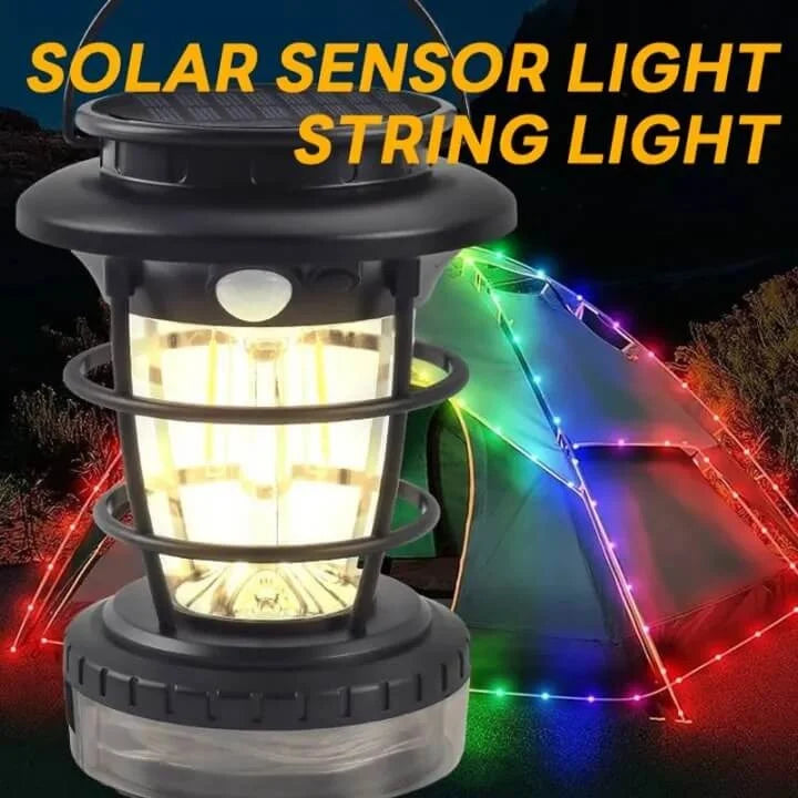 Felinar de gradina cu incarcare solara, senzor de miscare + sir cu lumini led 10M integrat