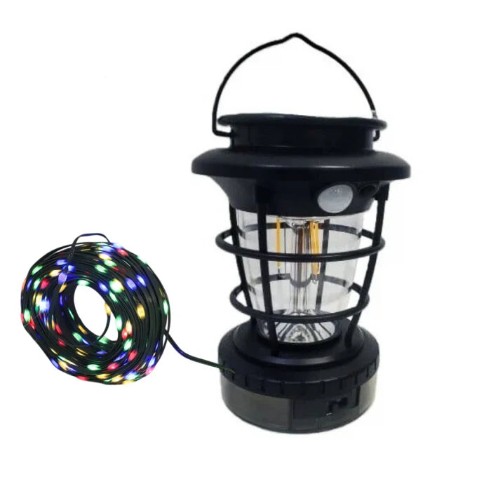 Felinar de gradina cu incarcare solara, senzor de miscare + sir cu lumini led 10M integrat