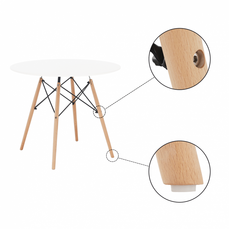 Masa rotunda alba 90 cm cu picioare lemn fag si structura metalica