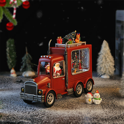 Decoratiune Craciun Camion Muzical cu Lichid si Sclipici, Iluminare LED si Scene 3D – 24.5 cm