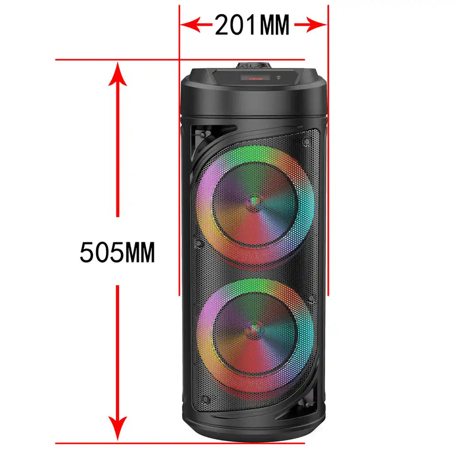 Boxa portabila Bluetooth cu difuzoare duale 8 inch, microfon karaoke, sunet puternic, lumini LED, autonomie mare