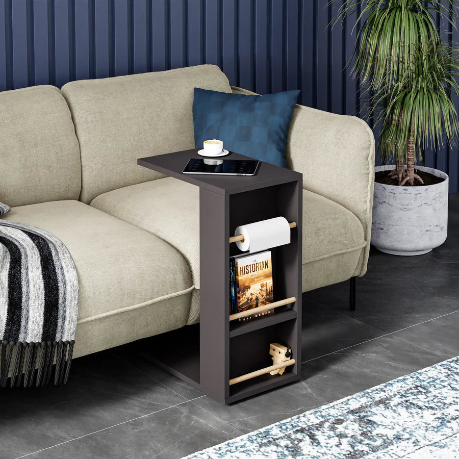 Masuta laterala cu 2 rafturi, 44 x 30 x 57 cm, design compact, stil modern scandinav