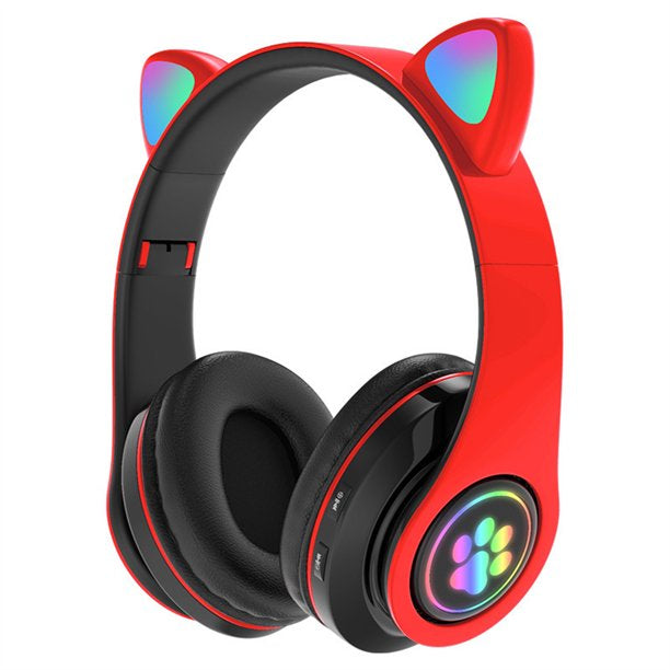 Casti wireless pliabile cu urechi de pisica iluminate LED, Bluetooth 5.0, Bass Stereo