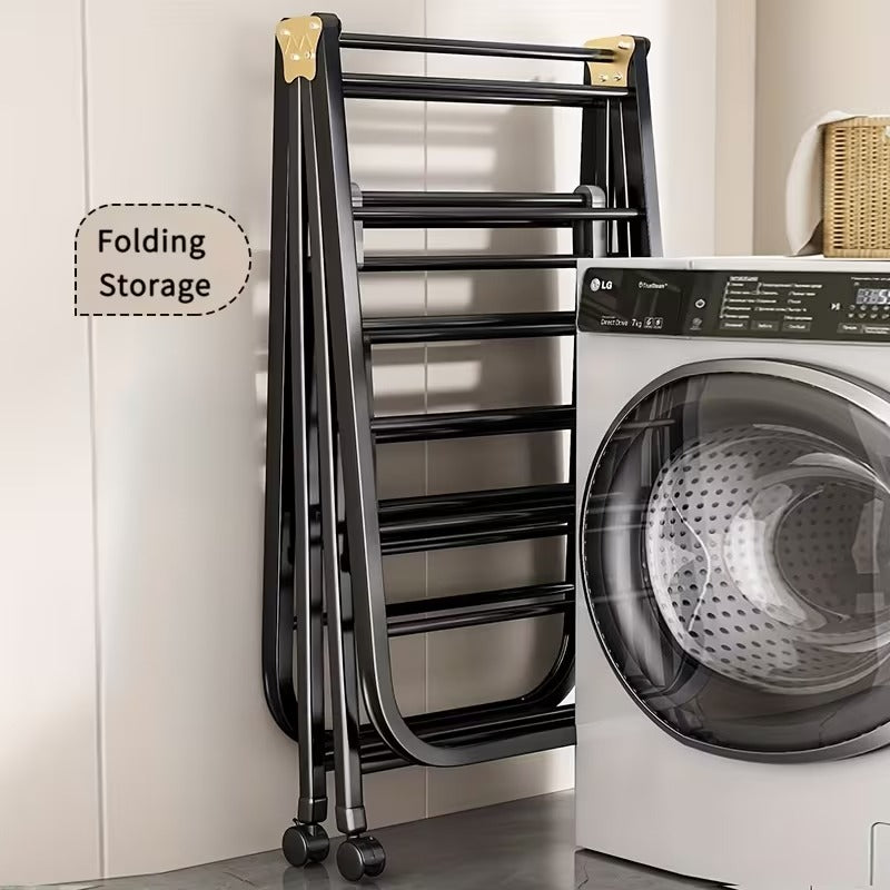 Uscator rufe metalic 180x130 cm, pliabil, cu roti, suport incaltaminte si aripi laterale, alb/negru