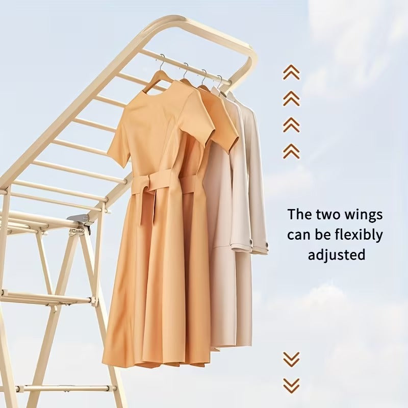 Uscator rufe metalic 180x130 cm, pliabil, cu roti, suport incaltaminte si aripi laterale, alb/negru